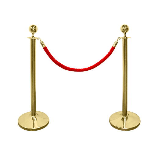 Gouden afzetpaaltjes voor bij de casinotafes met rood koord en ronde kop